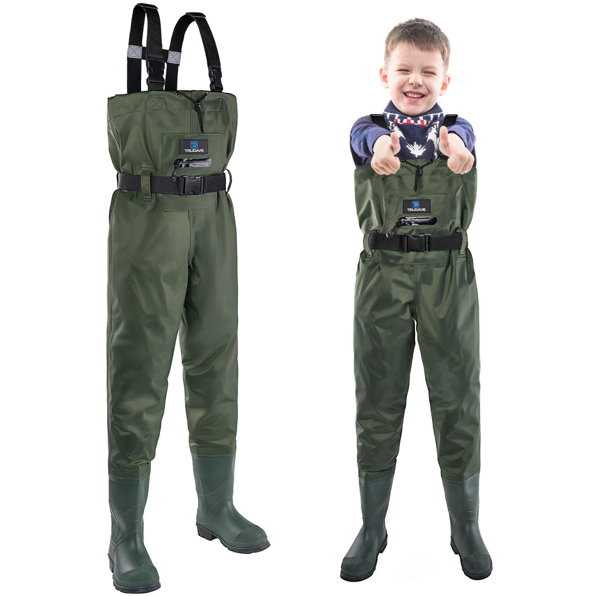 Trudave kids chest waders with waterproof boots keep young explorers dry during river play.