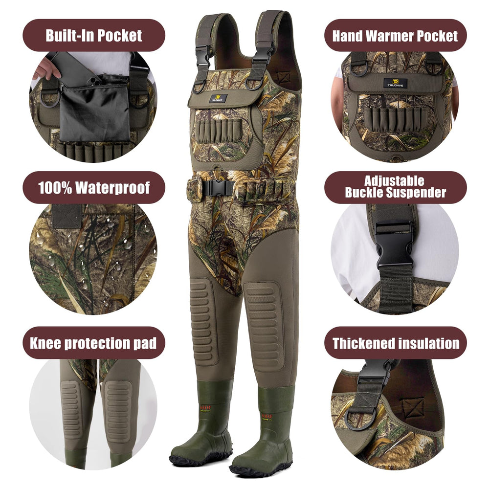 Trudave chest waders 4.5mm neoprene shell for durable waterproof protection
