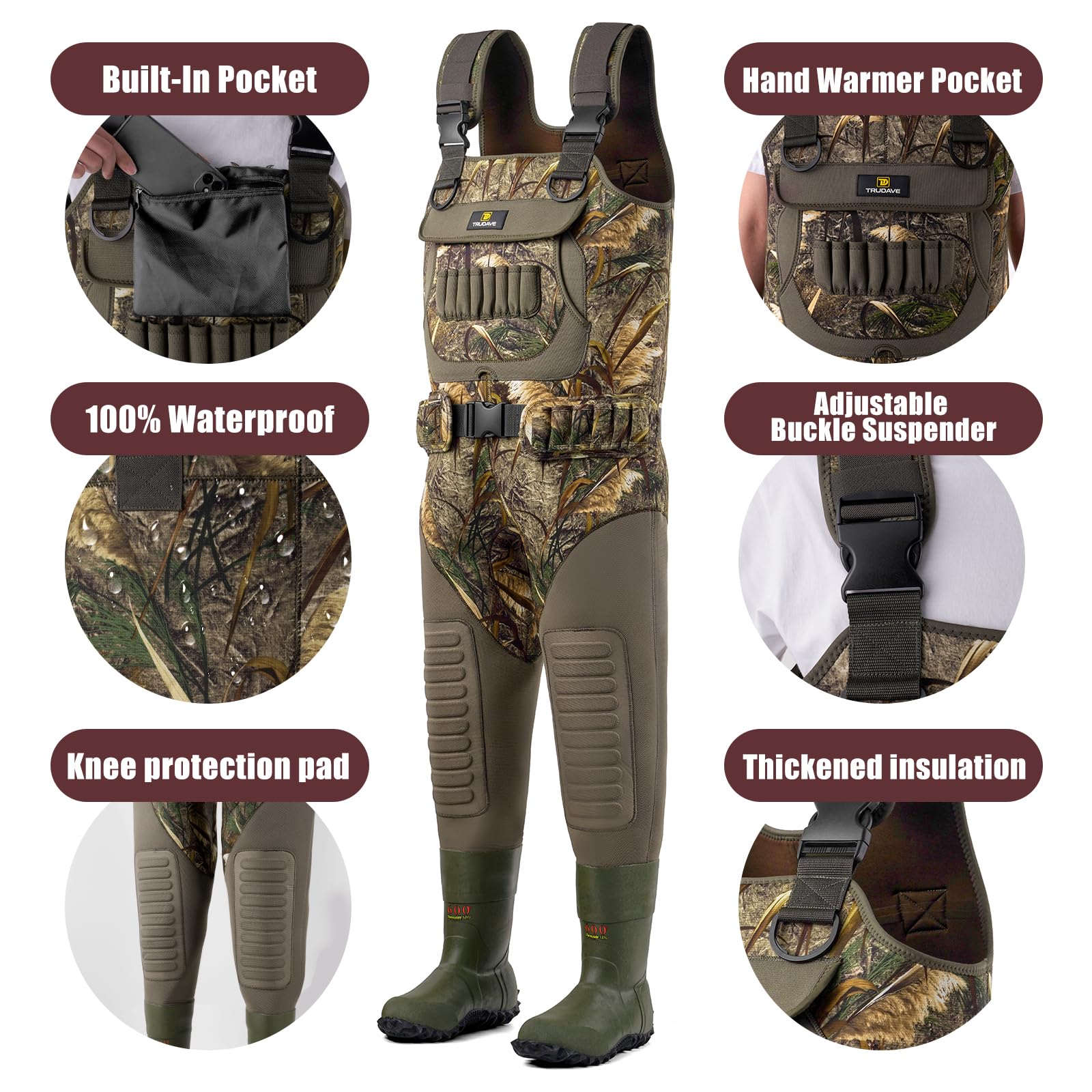 Trudave chest waders 600g insulation boots highlight warmth for cold-water trips.