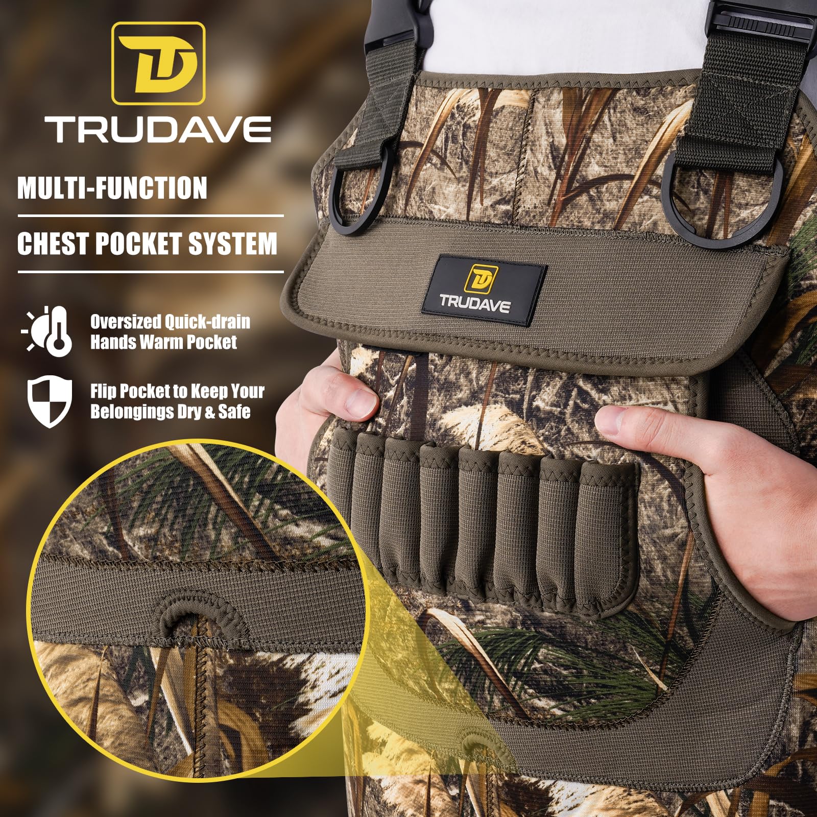 Trudave chest waders adjustable shoulder straps for a custom fit