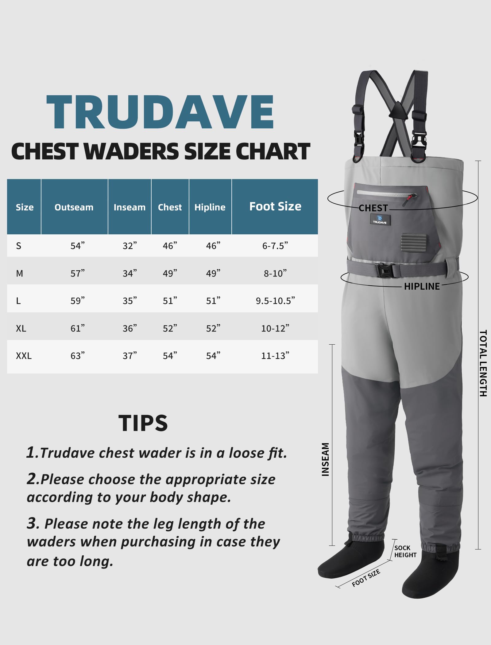 Trudave size chart notice image guides careful sizing for the right fit
