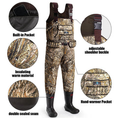 Trudave waders feature 4-5mm neoprene for durable warmth during cold-water activities.