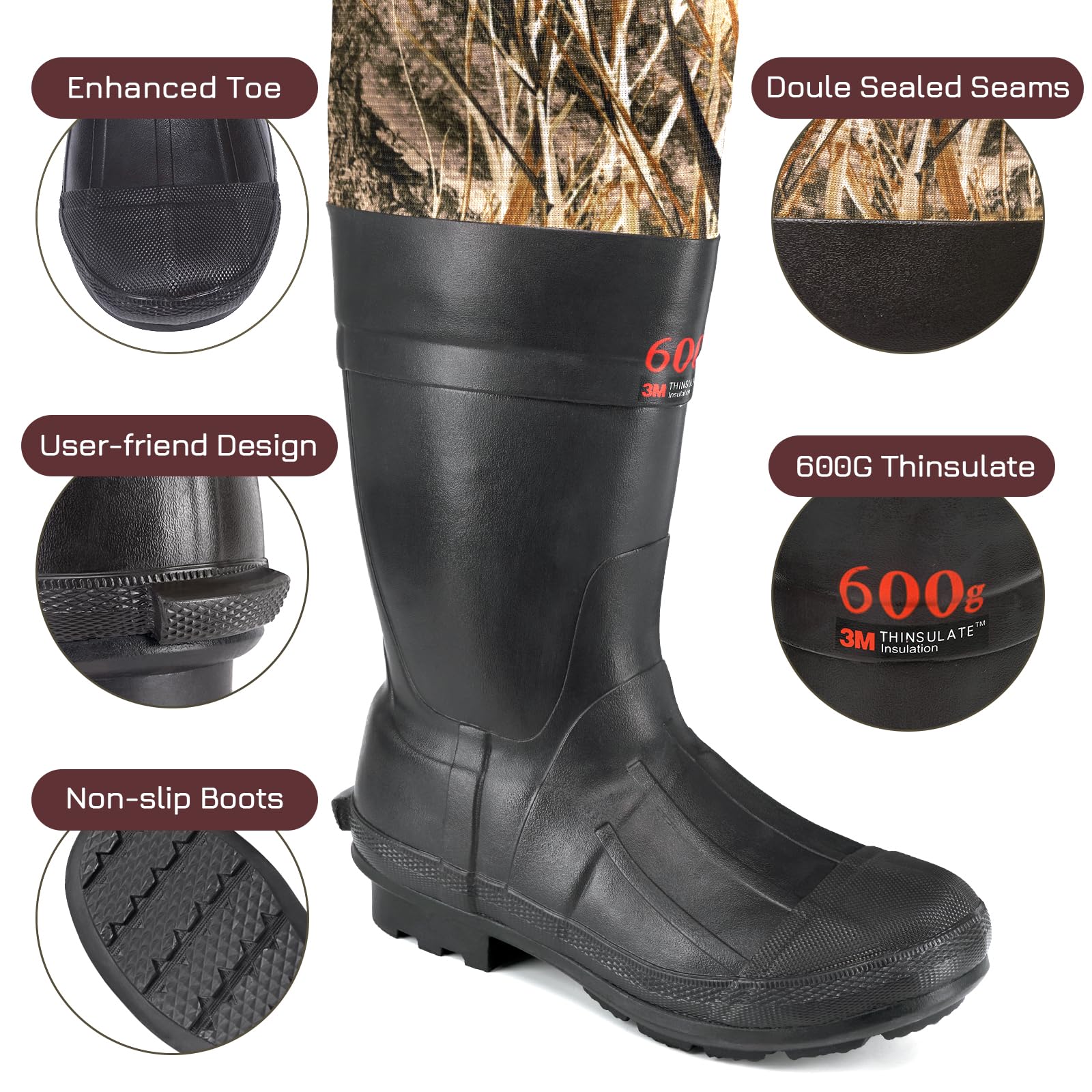 Trudave waders with 600G insulation keep warmth during chilly morning treks.