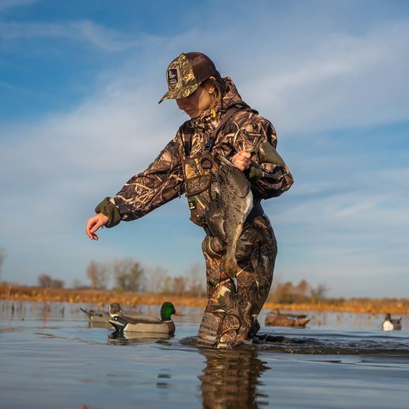 Trudave bootfoot waders non-slip sole in action for stable footing