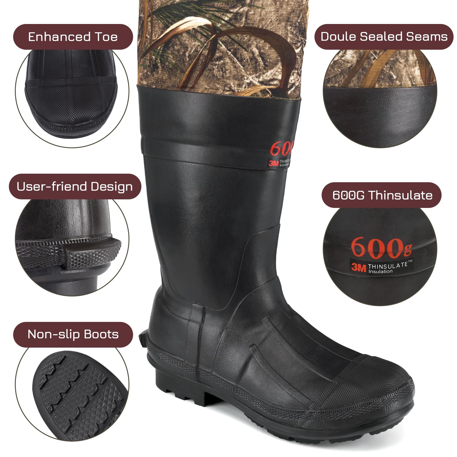 Trudave insulated waders highlight 600G warmth in cold water.