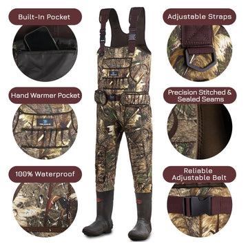 Trudave waders with reinforced seams for leak-free performance.