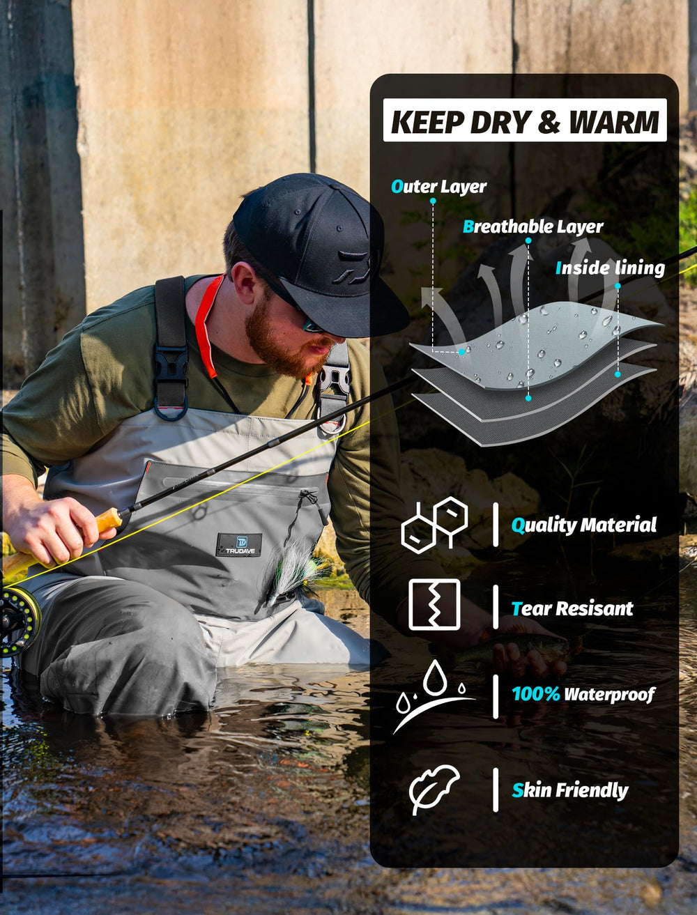 Trudave waders undergoing waterproof testing demonstrates reliable weatherproof performance