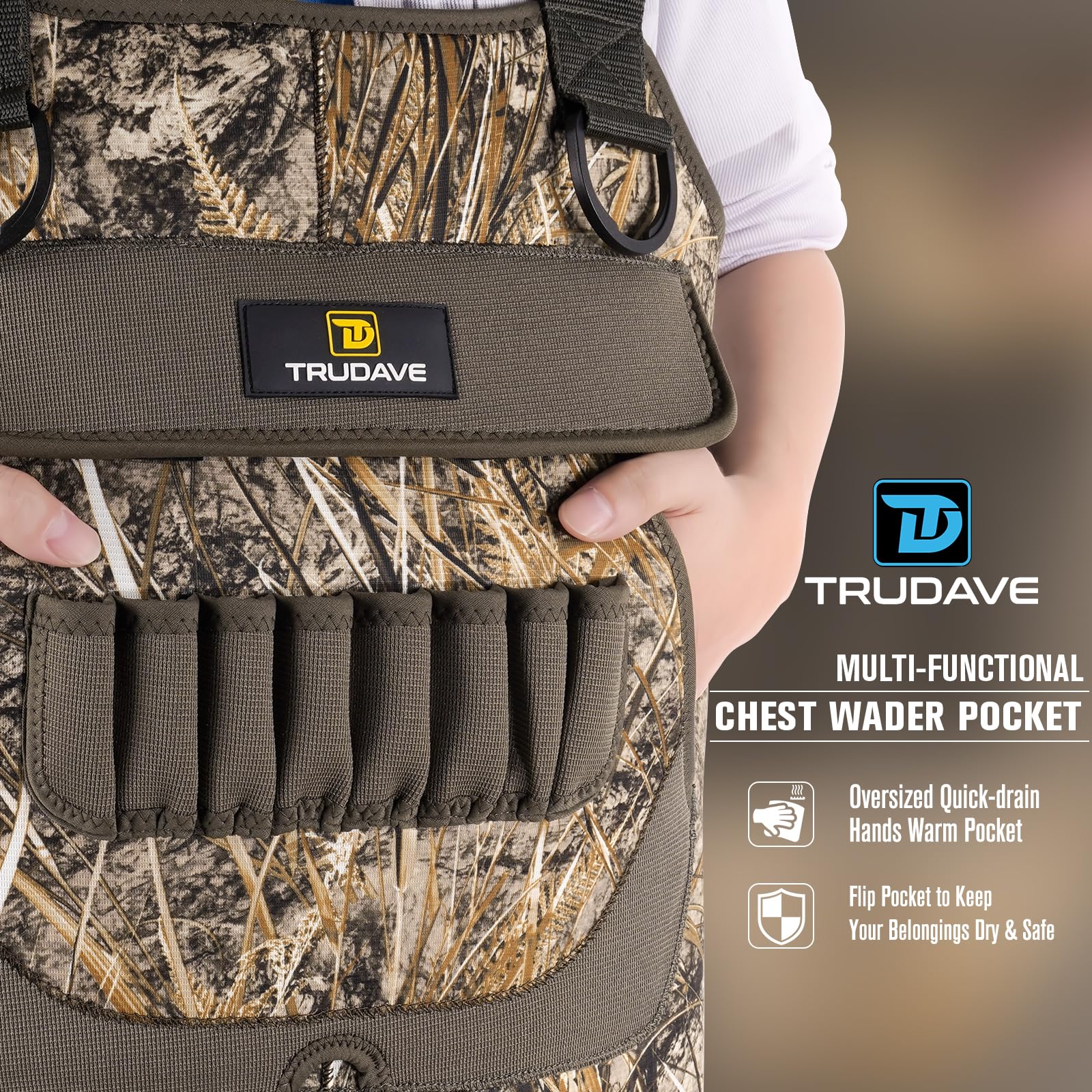 Trudave waterproof bootfoot provides non-slip grip on slick riverbeds.