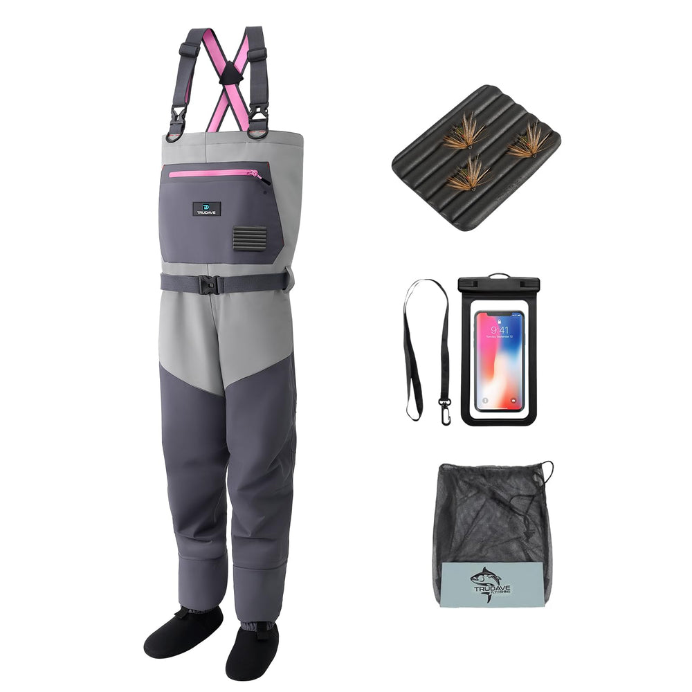 Trudave women's fishing waders with chest pocket and waterproof zipper for secure gear storage