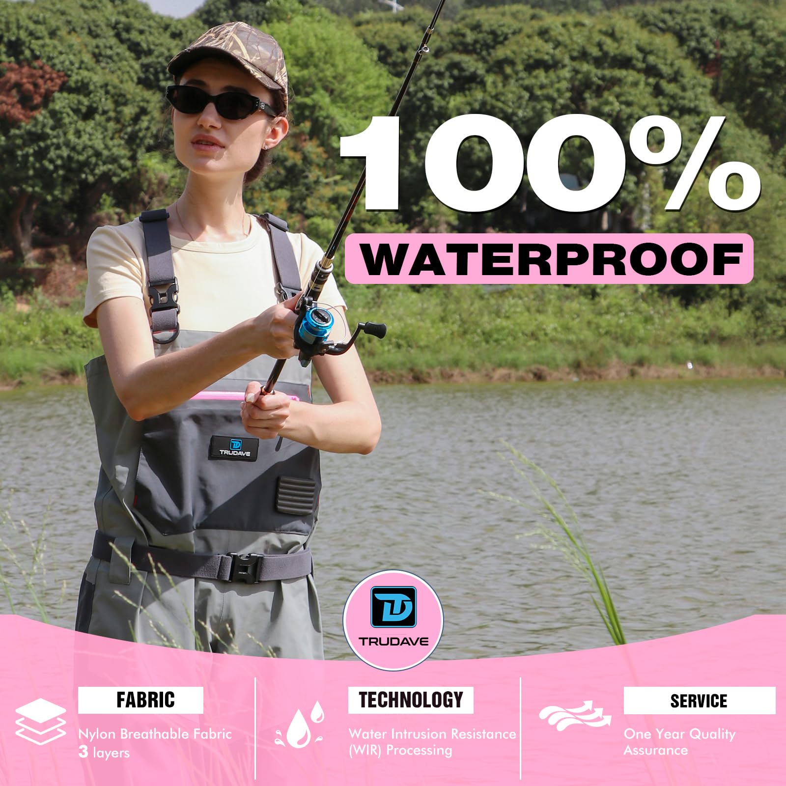 Trudave women's waders show the flap pocket for easy access to essentials