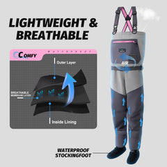 Trudave waders feature adjustable suspenders for a customizable, comfortable fit