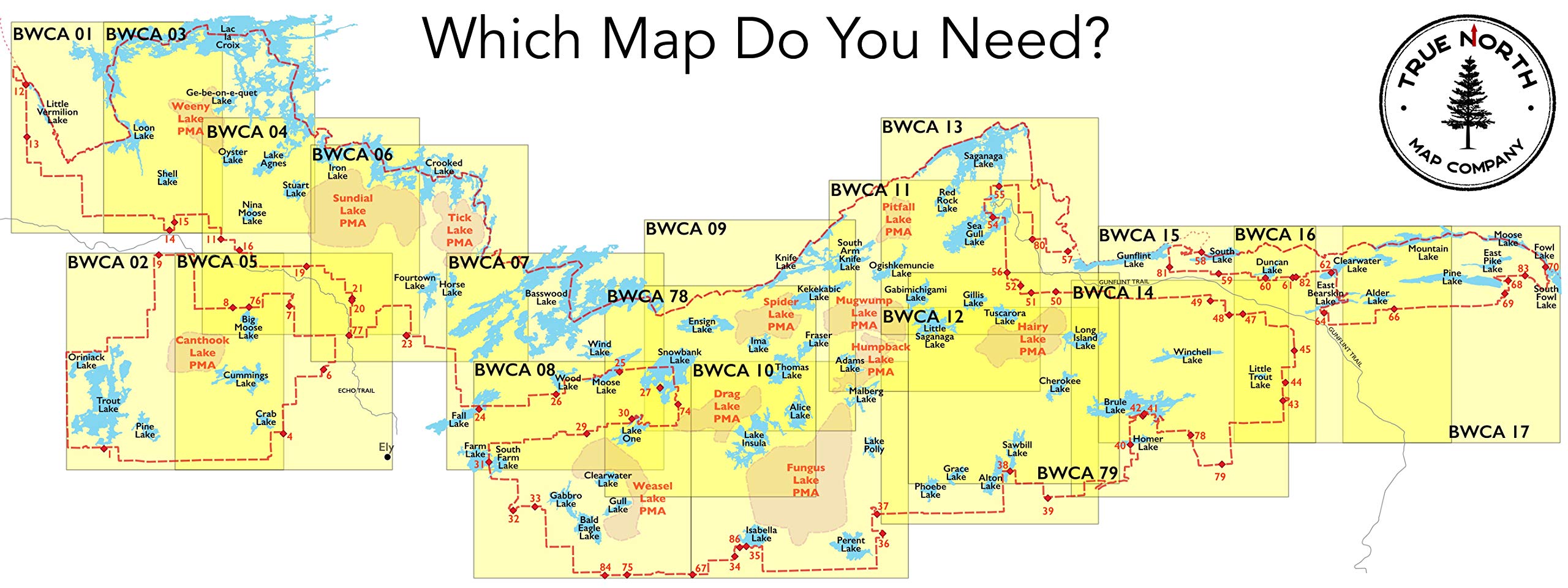 True North BWCA map portages clearly marked for easier crossings