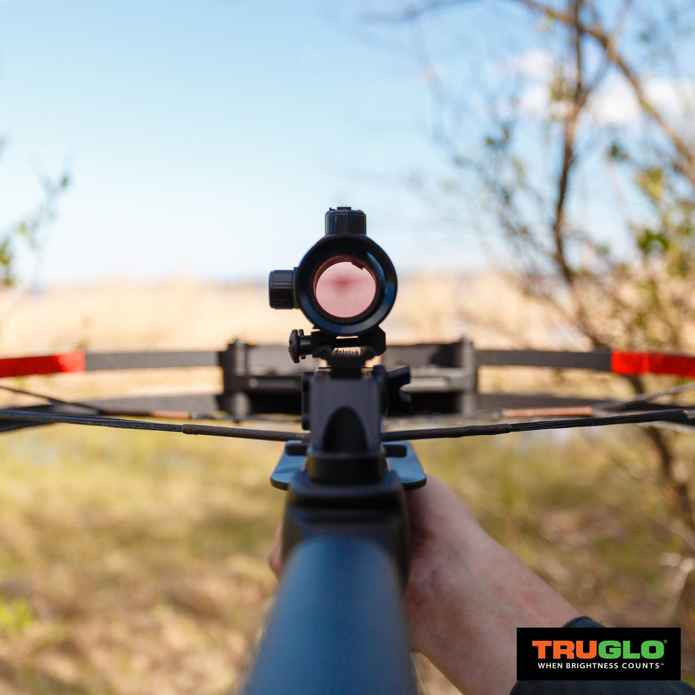 TRUGLO Gobble Stopper crossbow sight includes a battery for ready-to-use operation.