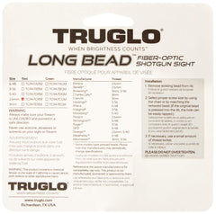 Metal CNC-machined TRUGLO Long Bead shotgun sight with fiber optic rod and mounting options