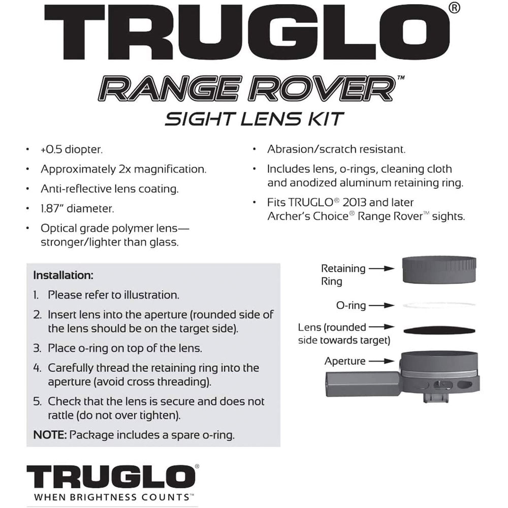 TRUGLO Range Rover sight lens with 1.87-inch diameter enhances target visibility outdoors.