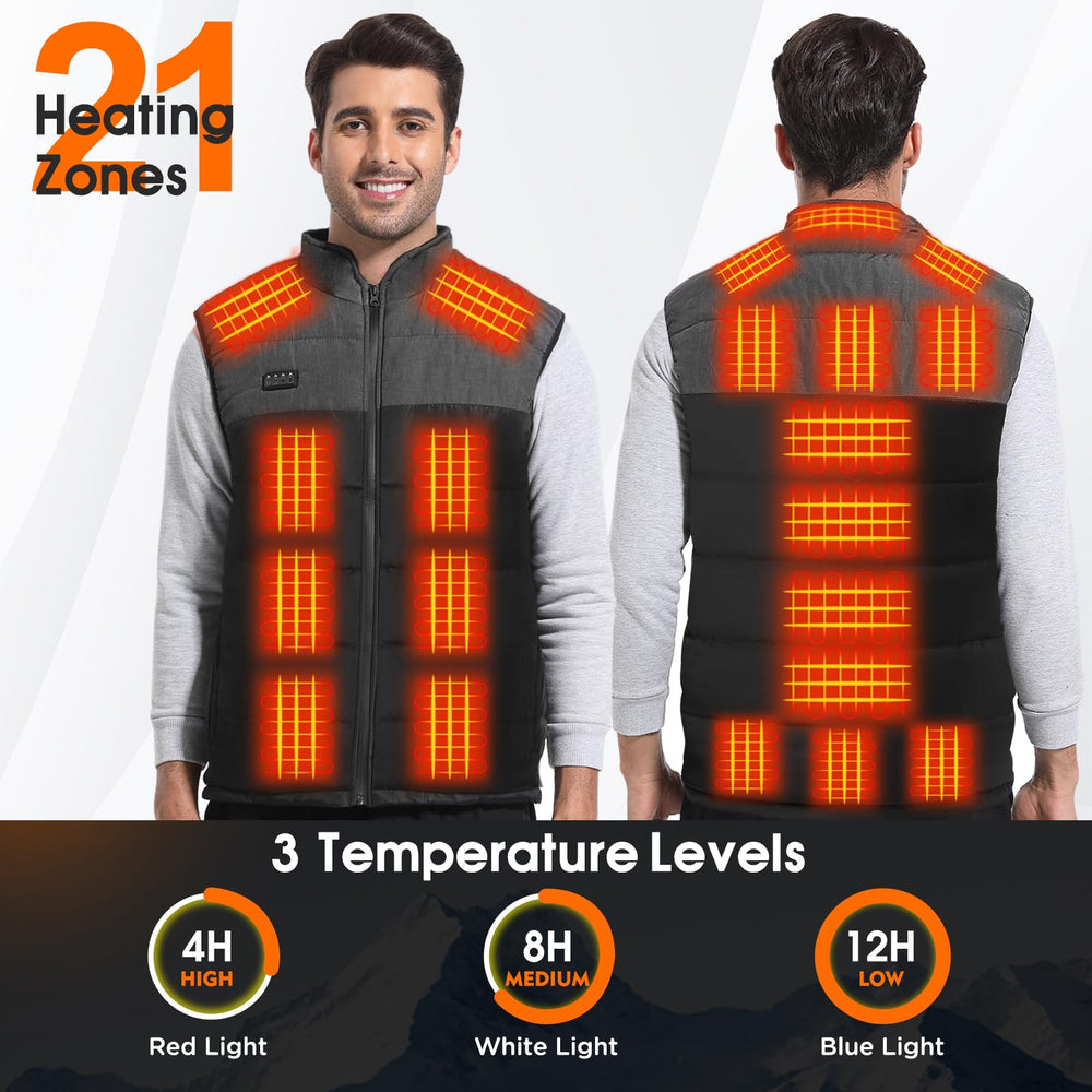 Trunera heated vest back view shows full-body warmth coverage for winter activities.