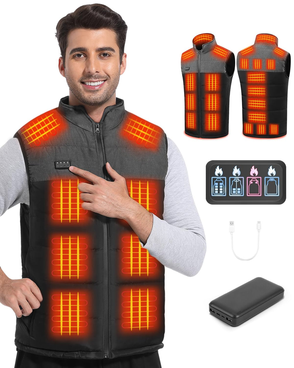 Trunera heated vest front view delivers instant warmth for chilly commutes.
