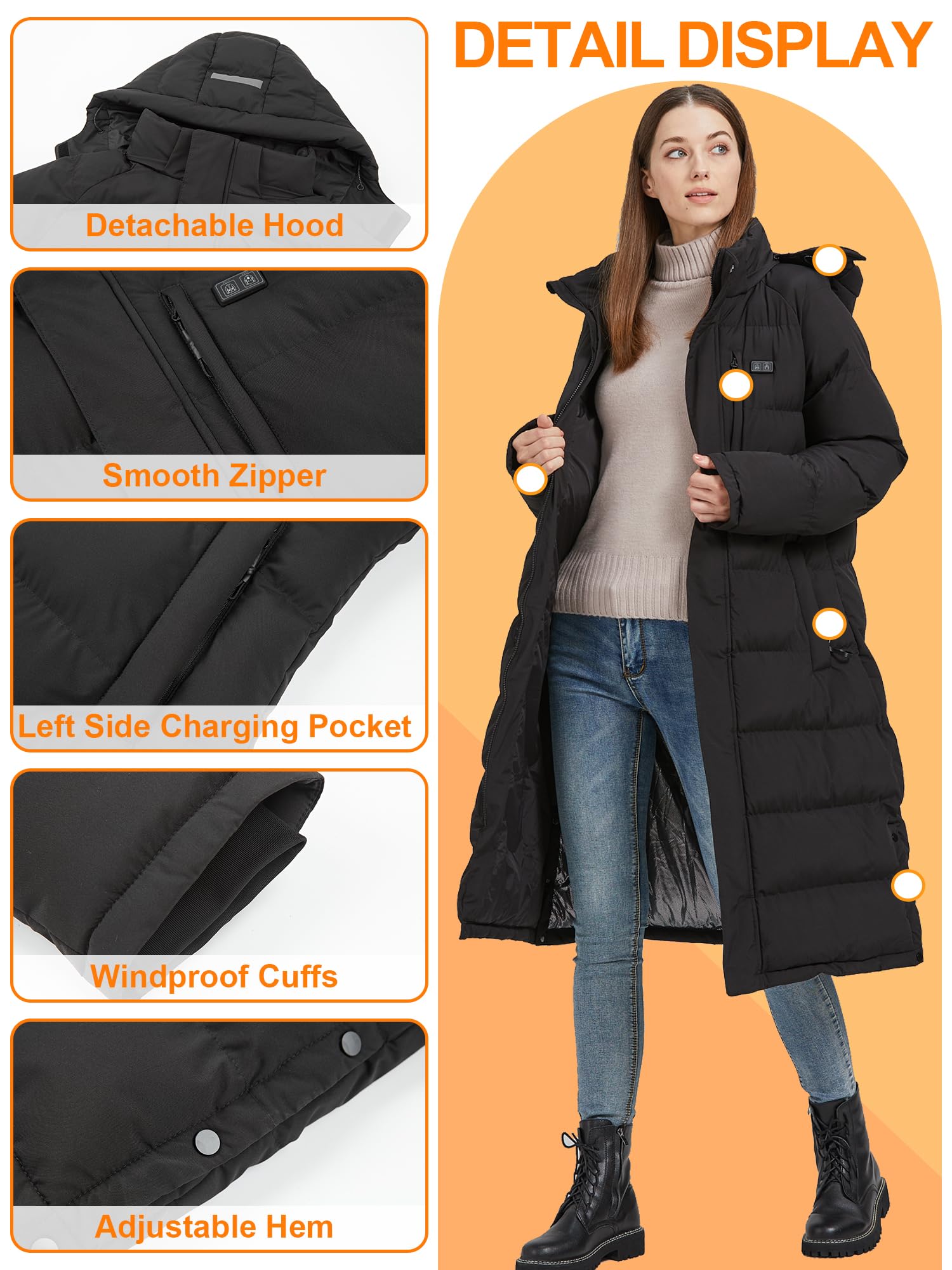 TRUNYAQI heated jacket back heating zones provide quick warmth in chilly outdoor activities.