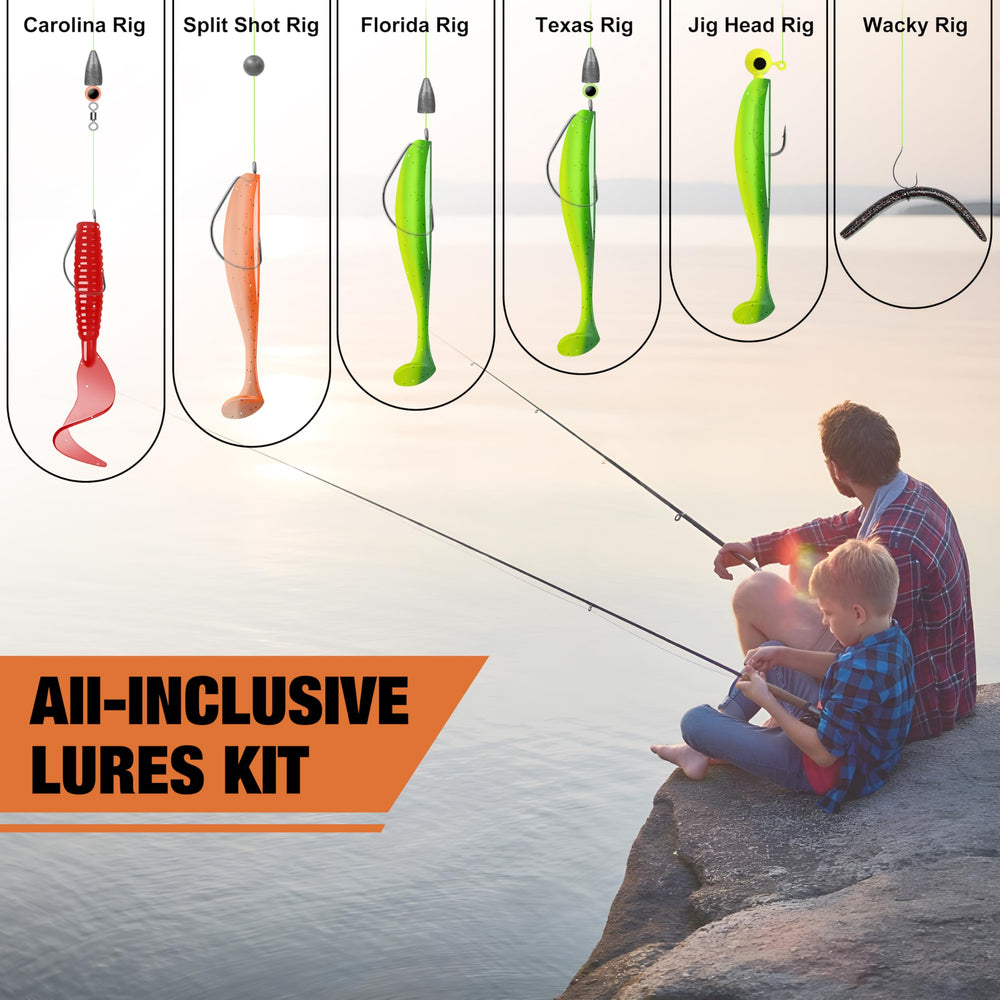 Assorted crankbaits, pencils, poppers and bait-rigs included in the kit