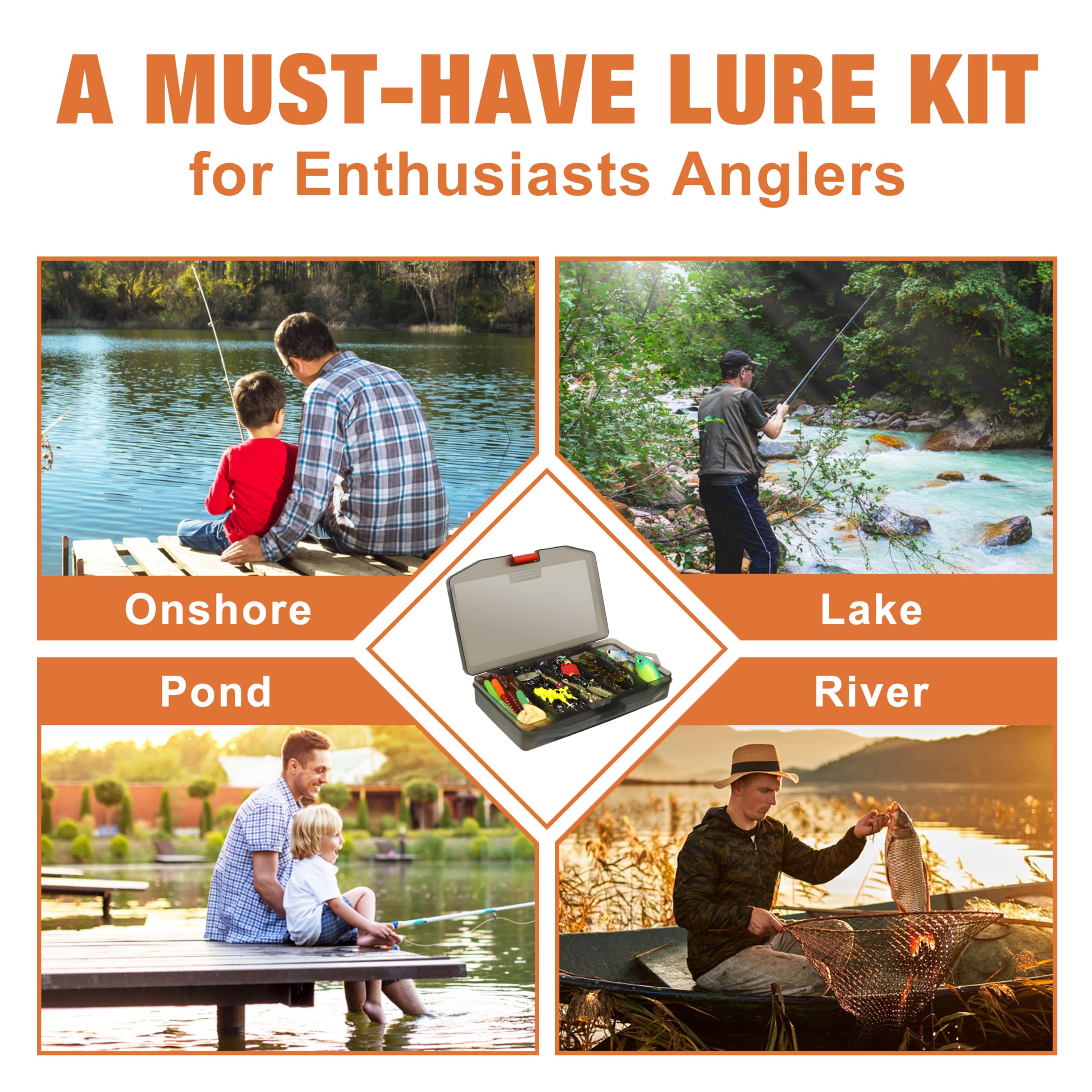All-in-one bass fishing kit displayed in a tackle box