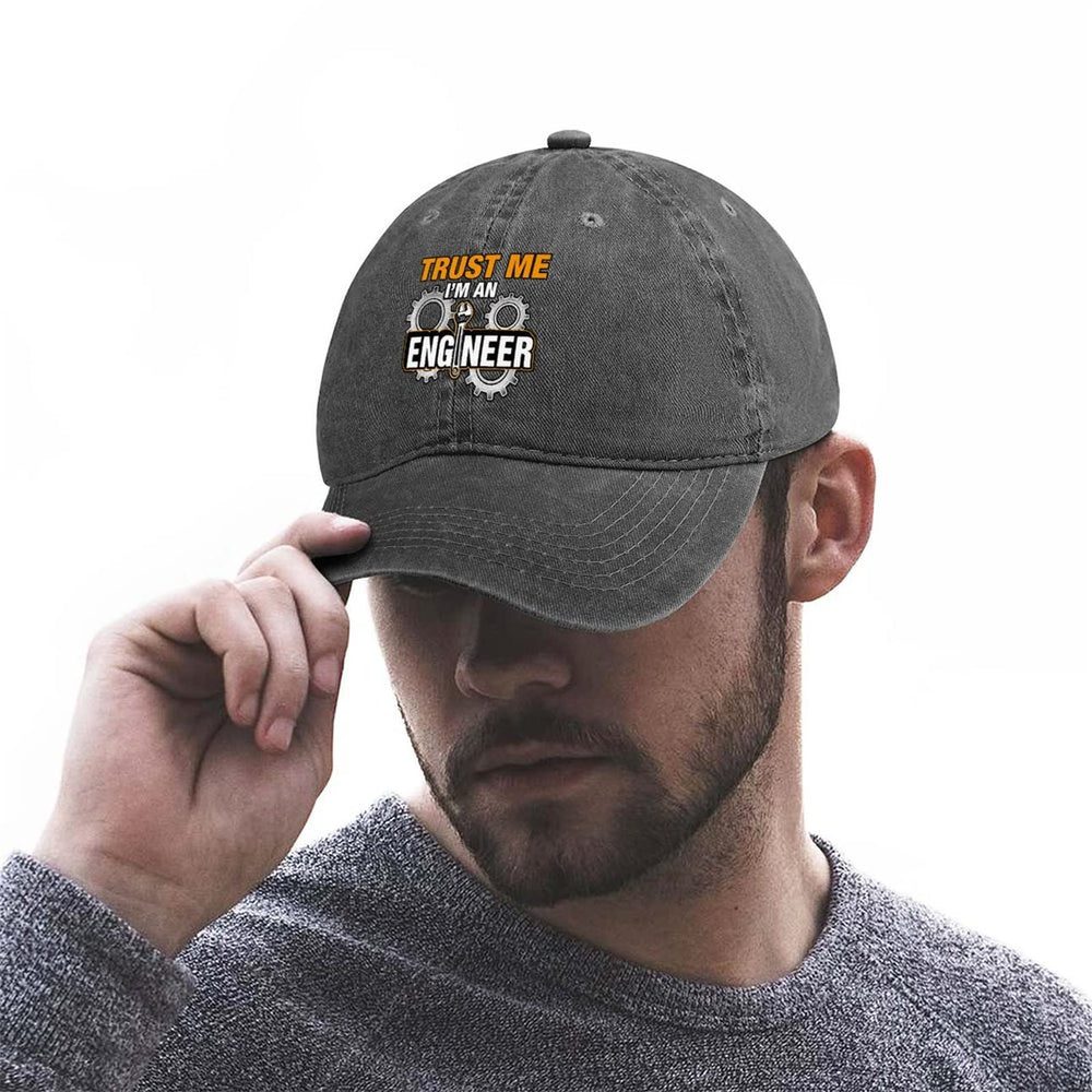 Trust Me I'm A Mechanical Engineer hat brim-detail highlights stiff brim for shape.