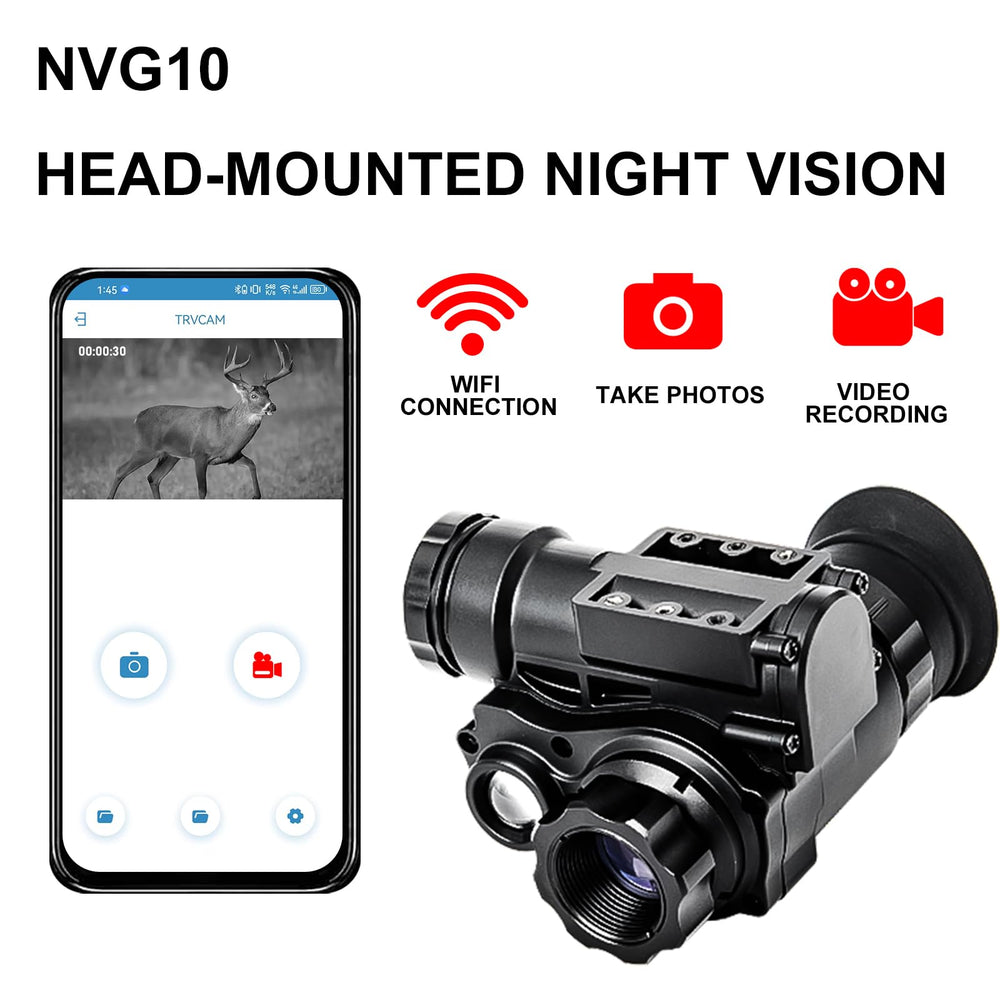 TRV NVG10 in-use night vision provides crisp B&W or green imagery