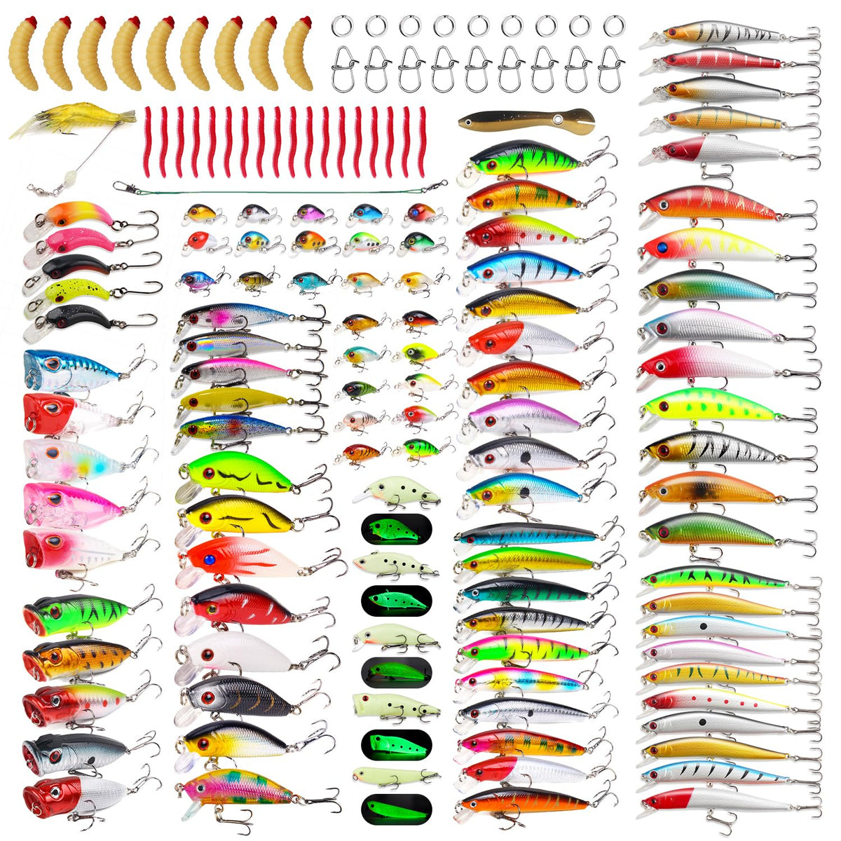 TSKS 150pcs fishing lures kit cover for versatile saltwater and freshwater fishing.