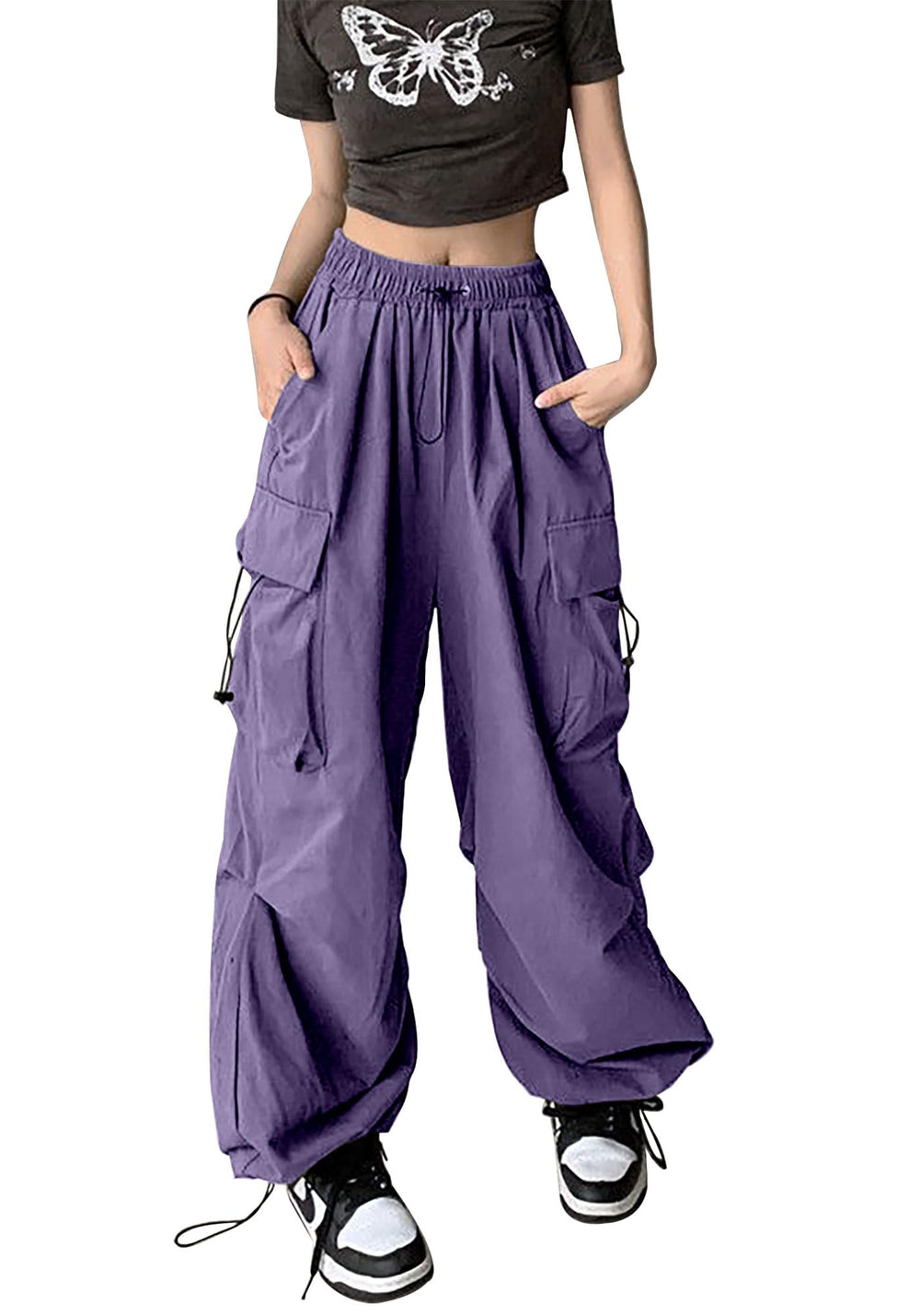 TSMNZMU women's baggy cargo pants purple hiking-ready setup