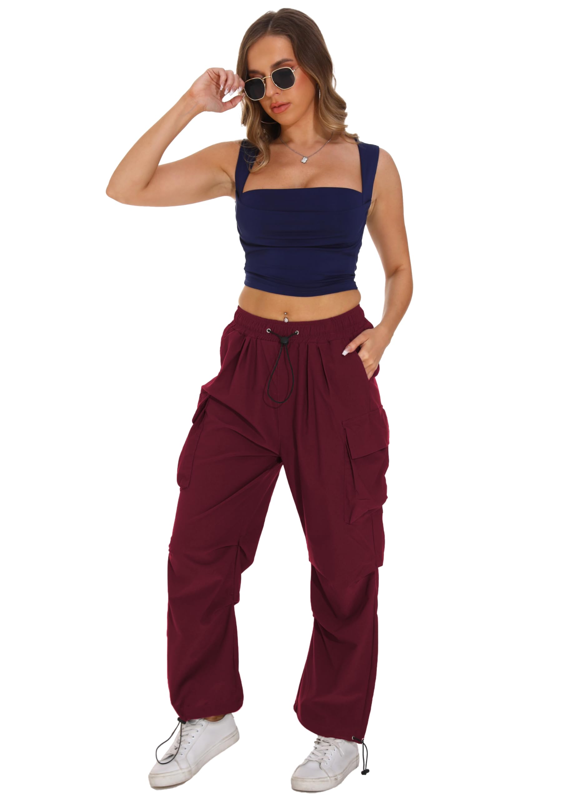 TSMNZMU women's baggy cargo pants red color adds bold style for outings.