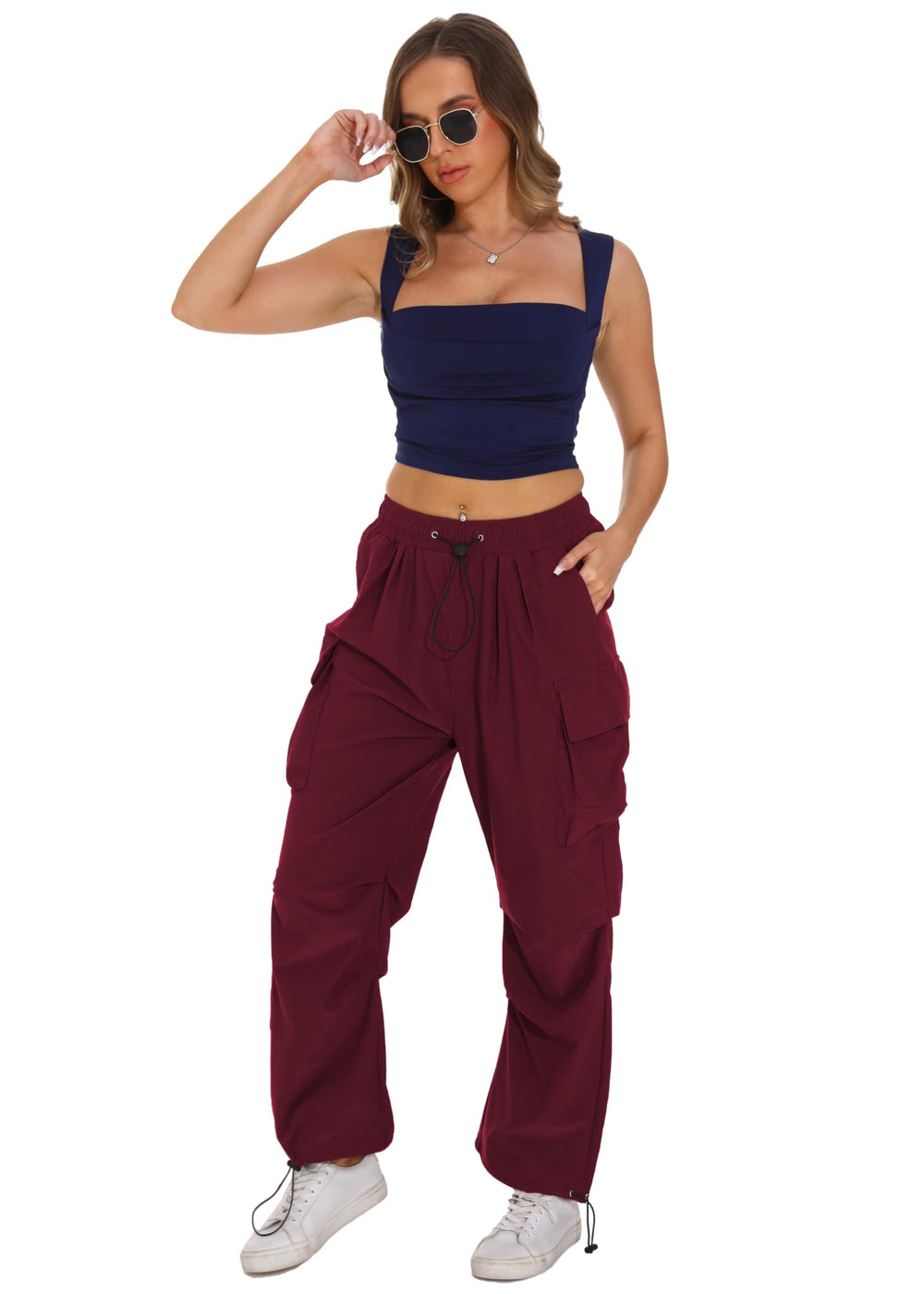 TSMNZMU women's baggy cargo pants red color adds bold style for outings.