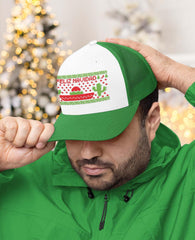 Tstars Feliz Navidad hat side view showing breathable mesh back.