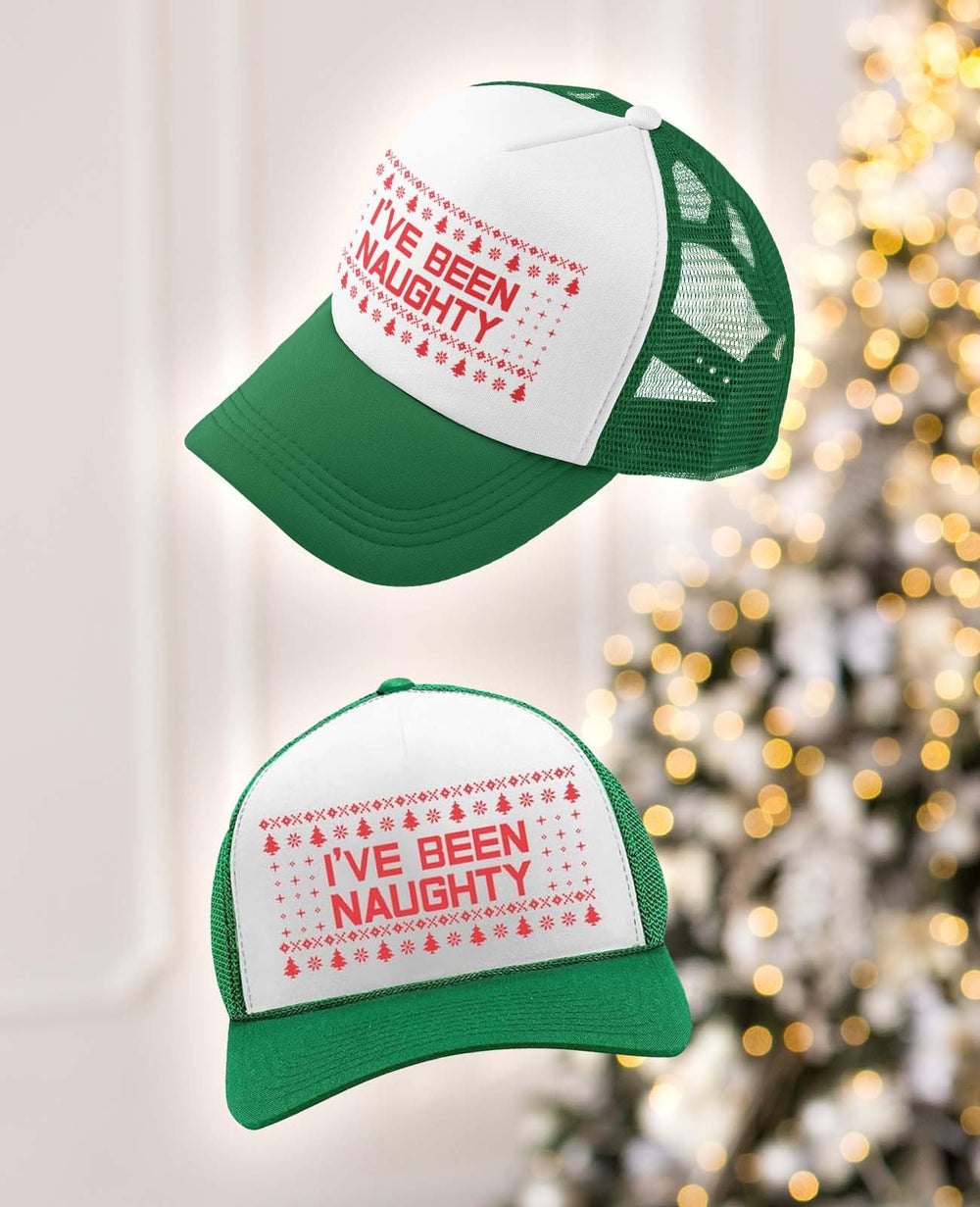 Tstars I've Been Naughty trucker hat shows adjustable snap closure for versatile fit.