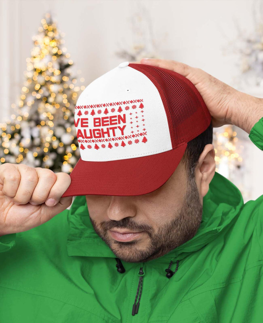Tstars Naughty Holiday Trucker cap side view, comfortable mesh back.