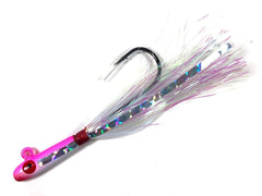 Tsunami Glass Minnow Teaser with holographic tail boosts light reflection to attract fluke