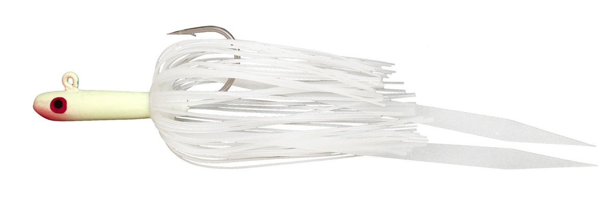 Tsunami Glass Minnow Teaser Jig with silicone skirt in Glow White for increased lure visibility and movement