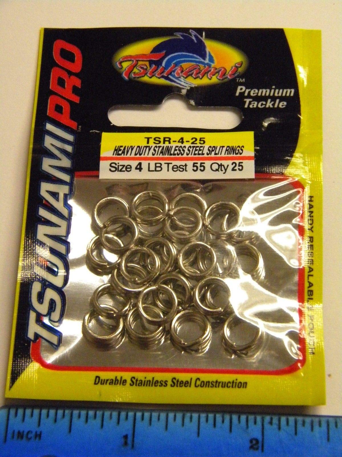 Tsunami heavy duty stainless steel split rings size 4 for durable fishing tackle setups.