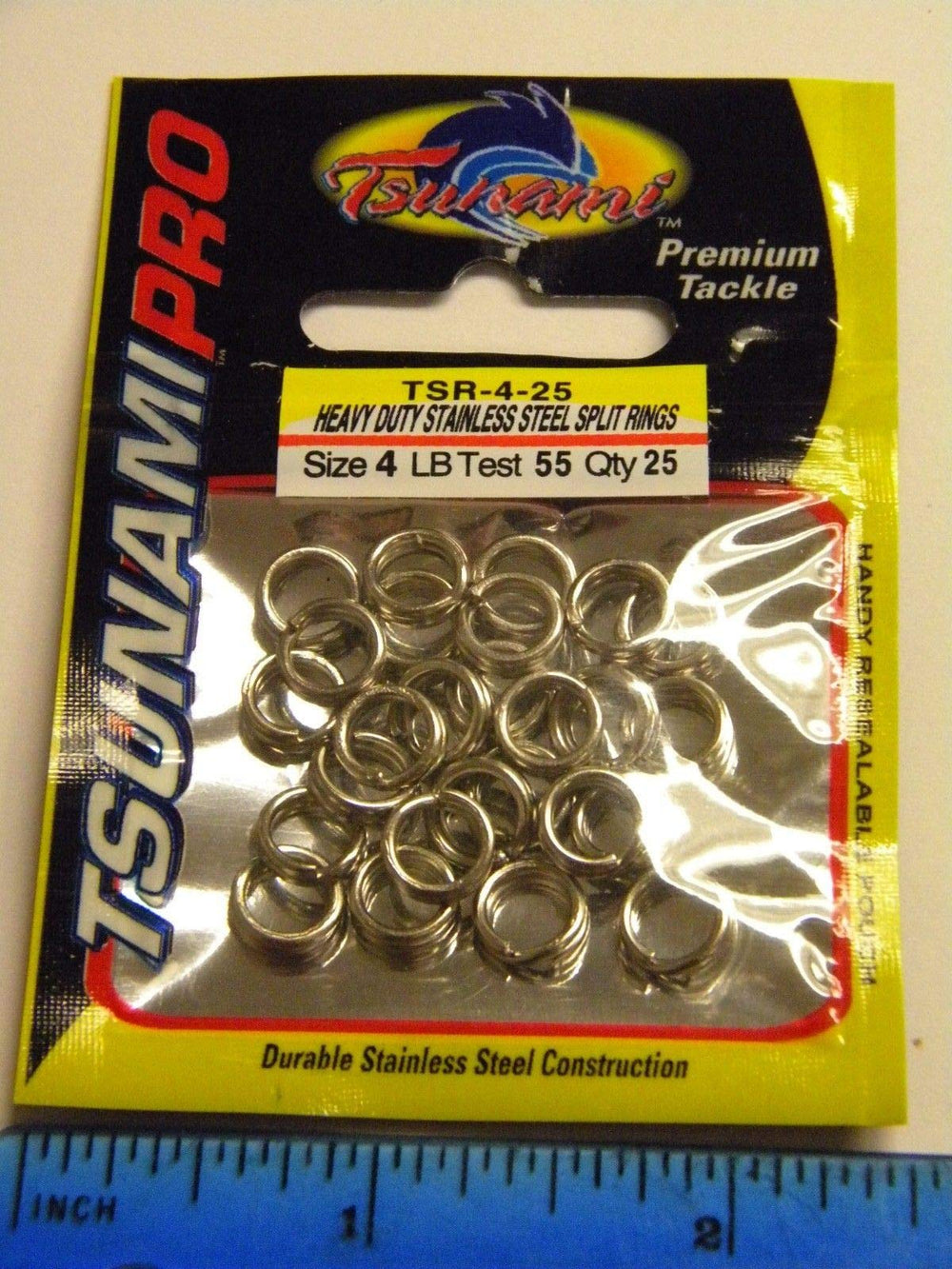 Tsunami heavy duty stainless steel split rings size 4 for durable fishing tackle setups.