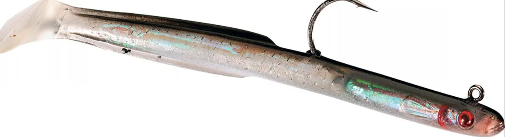 Tsunami Holographic Sand Eels 6-inch lure in black back, ideal for versatile jigging and casting