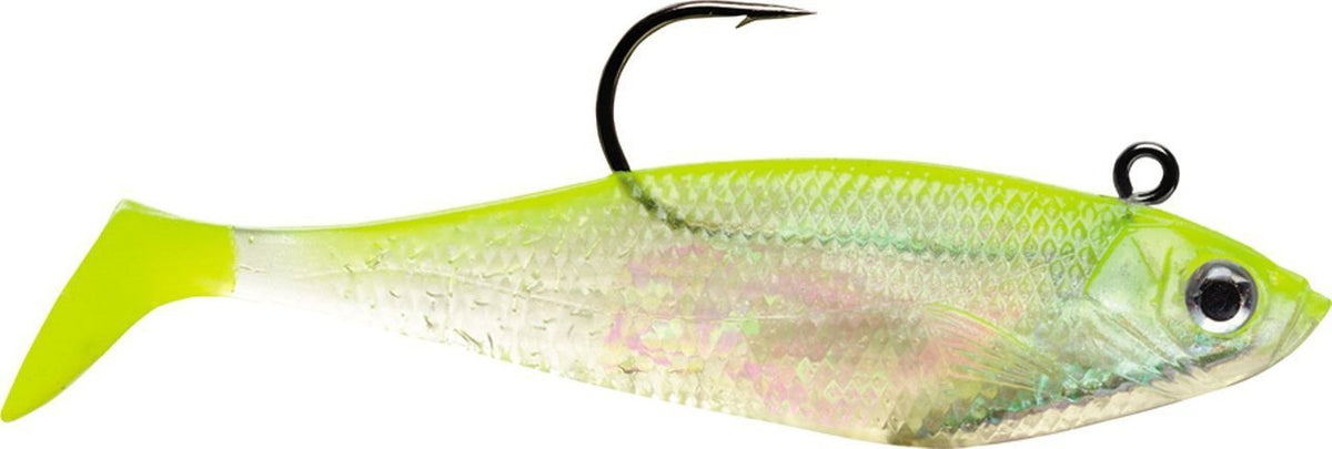 Tsunami Holographic Shads 4-inch pack with holographic foil core attracts striped bass