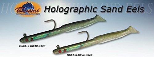 Tsunami HWE8-2-6 holographic sandeel 8in two-pack lure with reflections for enticing strikes.