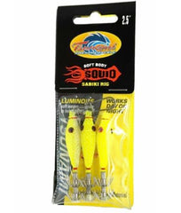 Tsunami chartreuse soft-body squid rig with luminous weave for nighttime attraction.