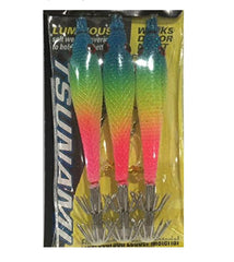 TSUNAMI soft body squid jig 2.5 inch Wonder Bread attracting squid at night with luminous weave.