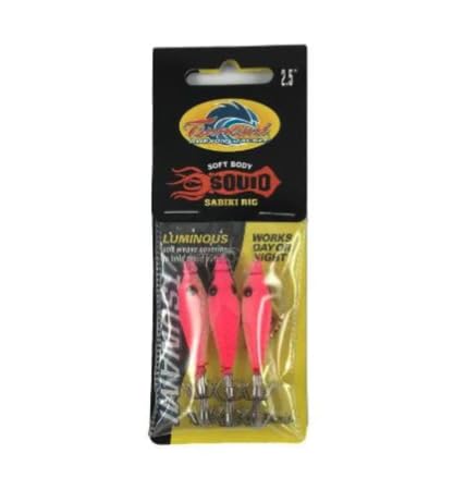 Tsunami soft body squid rig with pink head enhances squid attraction and jigging action