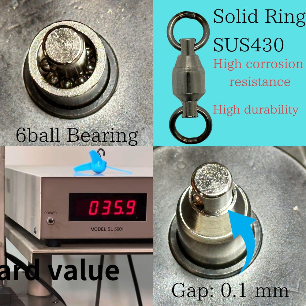 Brass body with stainless steel welded rings on the Tsuridamashii swivel