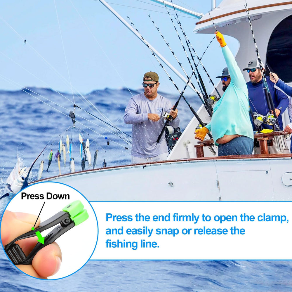 Close-up of adjustable clamp on line release clip