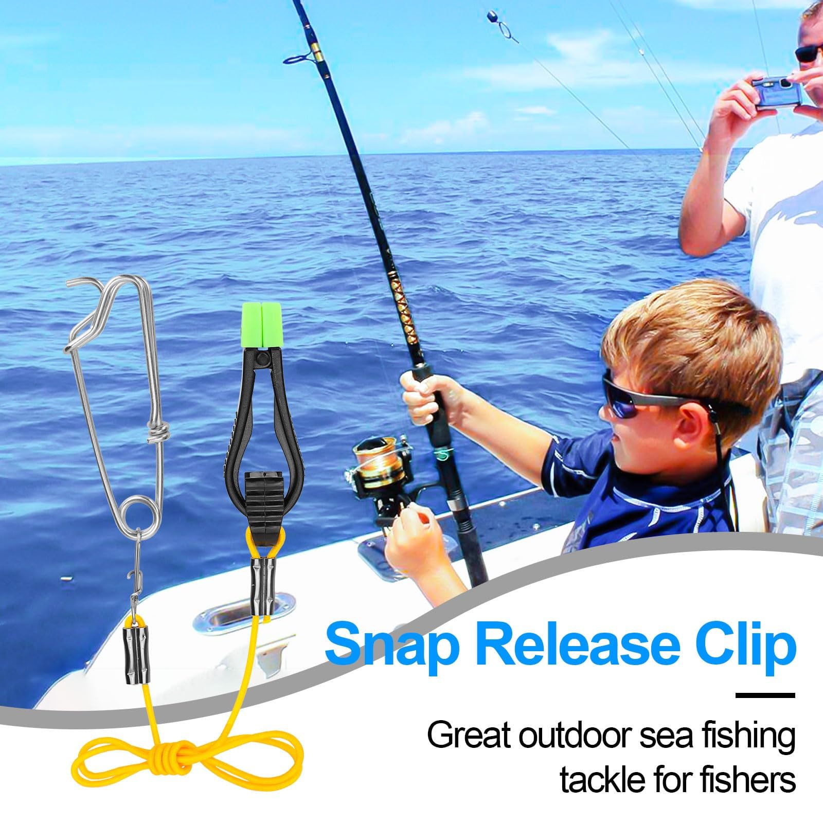 Line release clip showing ABS and stainless steel construction