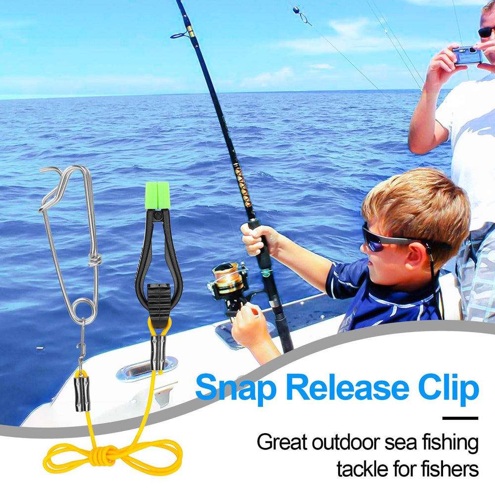 Line release clip showing ABS and stainless steel construction