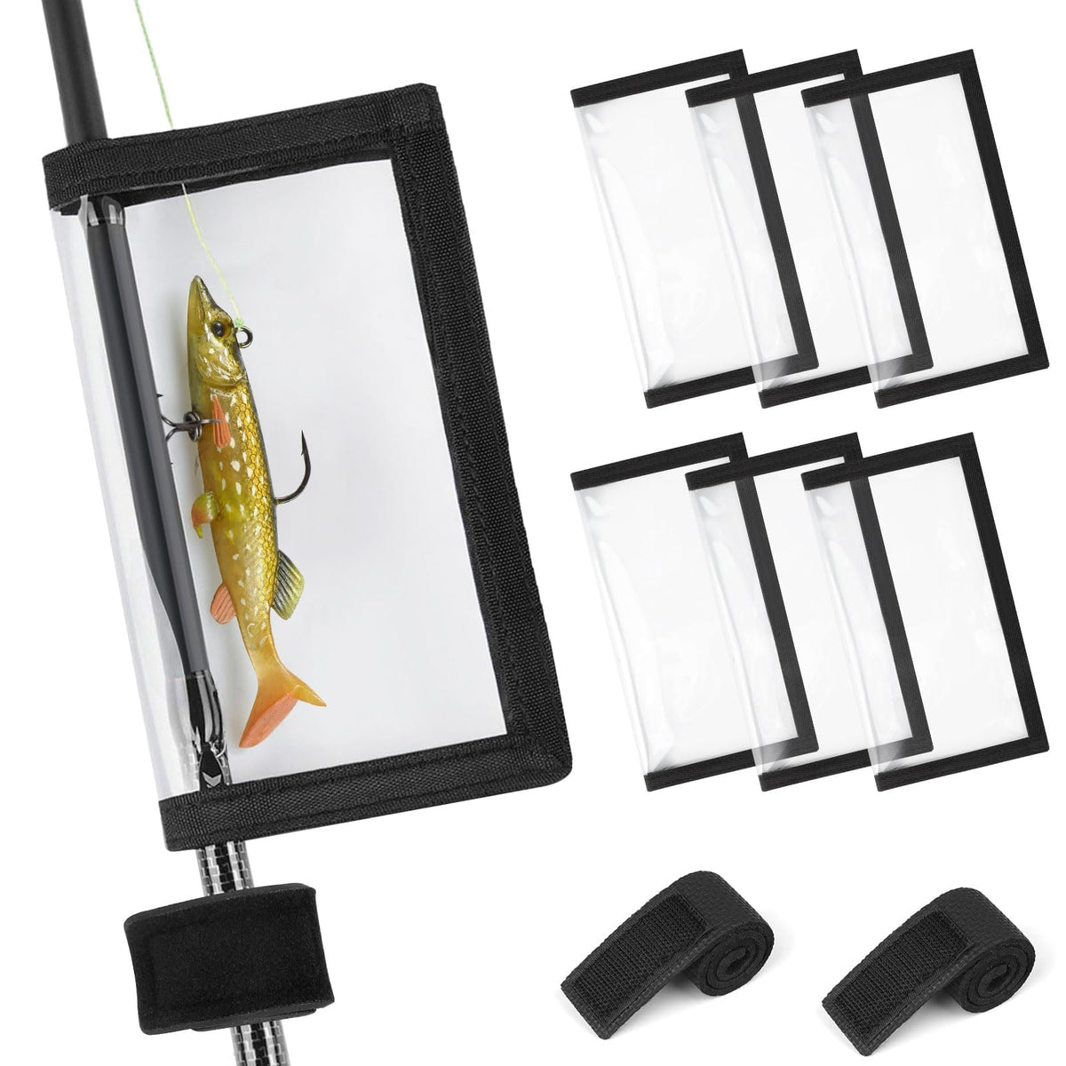TSV 6-pack clear lure wraps and 2 rod straps kit
