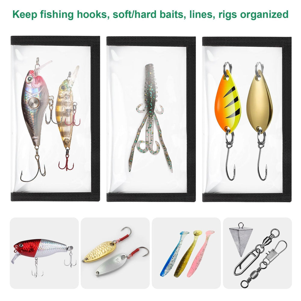 Organized tackle storage with lure wraps and straps