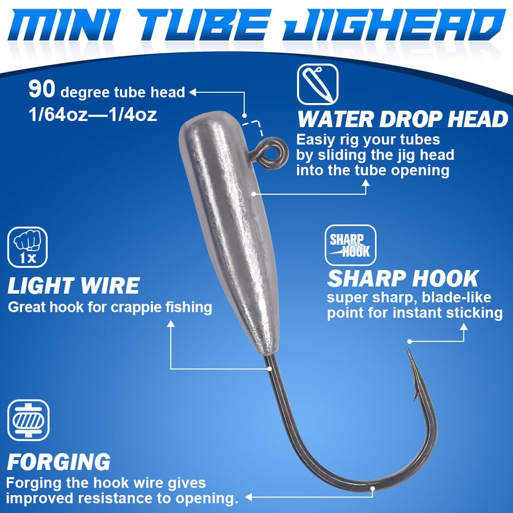 Close-up of sharp jig head hooks for tube baits